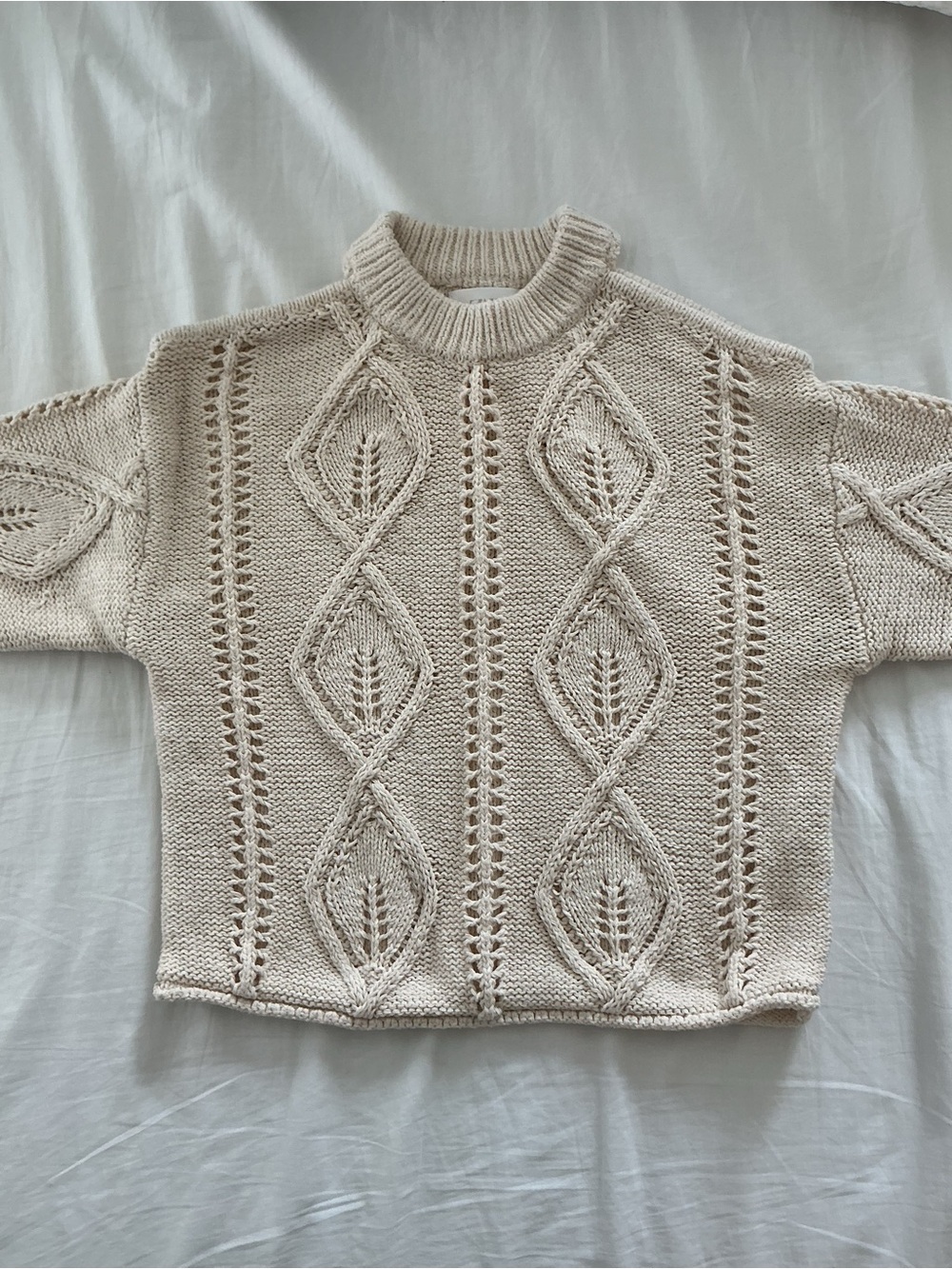 Zara Girls Off-Shoulders Knit Sweater in Cream Size 11-12